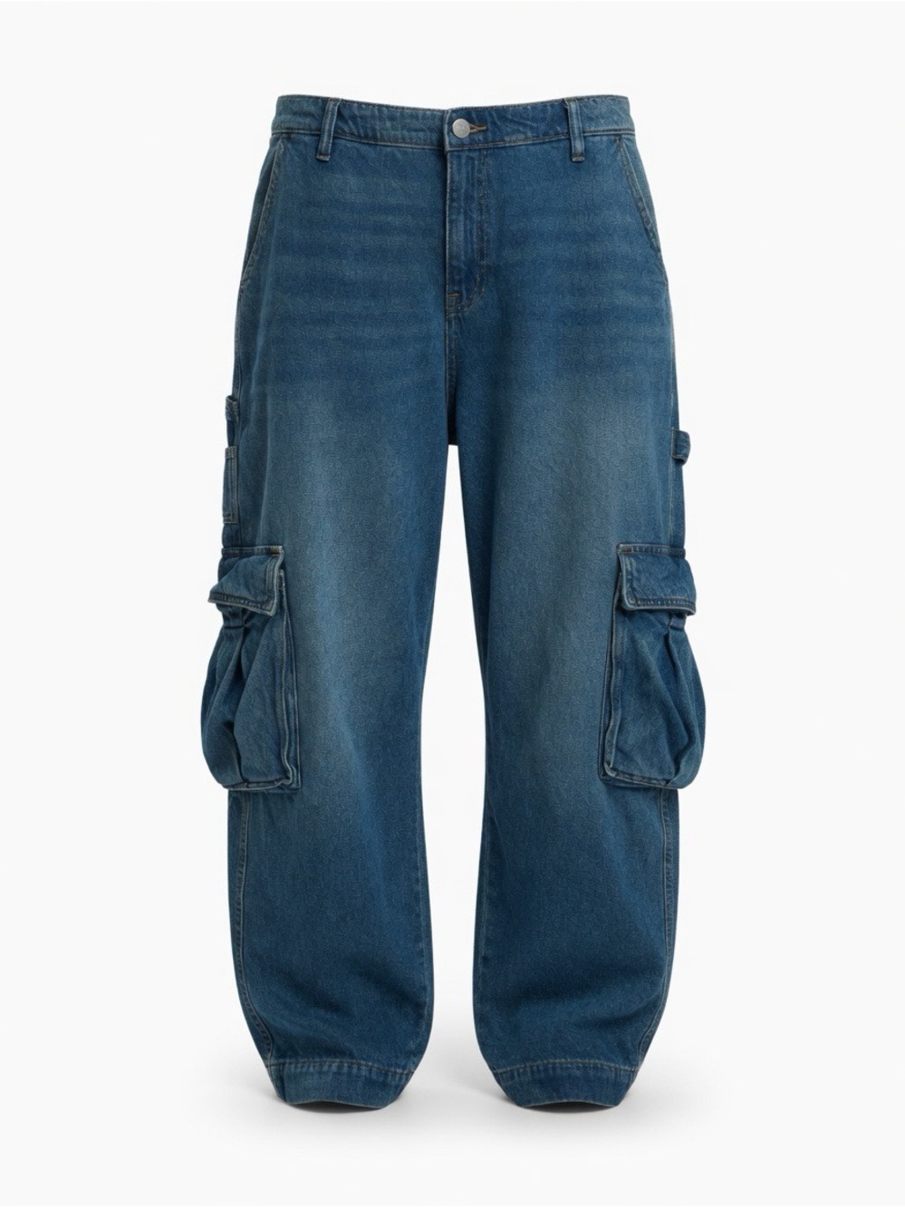 Relaxed wide leg Cargo Jeans - Blue Denim